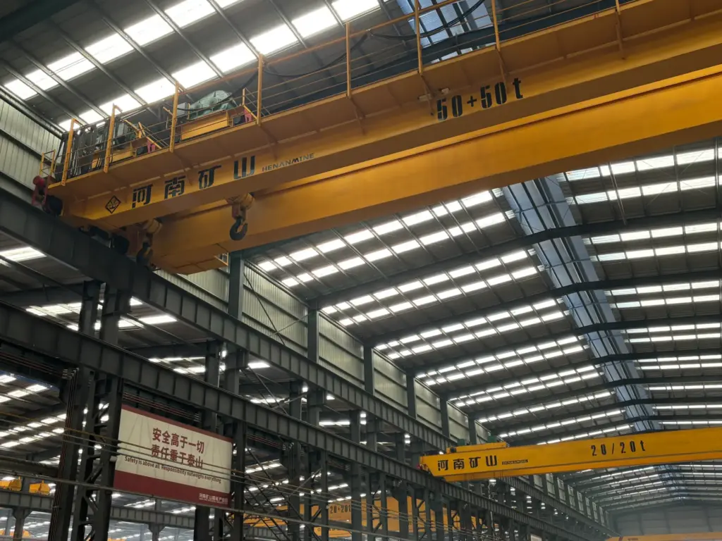 Heavy duty double girder overhead crane 50+50t